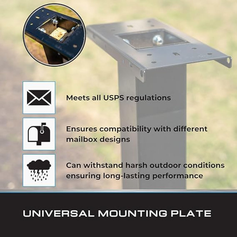 Black Galvanized Steel Mailbox Post with Universal Mounting Plate