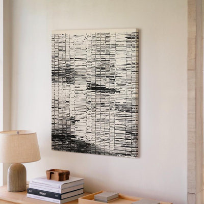 Black And White Grid Abstract Canvashand Drawn Rhythmic Line Art Canvas Wall Art Ready To Hang Gallery Wrapped Home Decor Modern Design