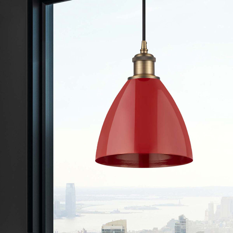 Luminaire suspendu conique 1 lumière, Rouge, Laiton brossé