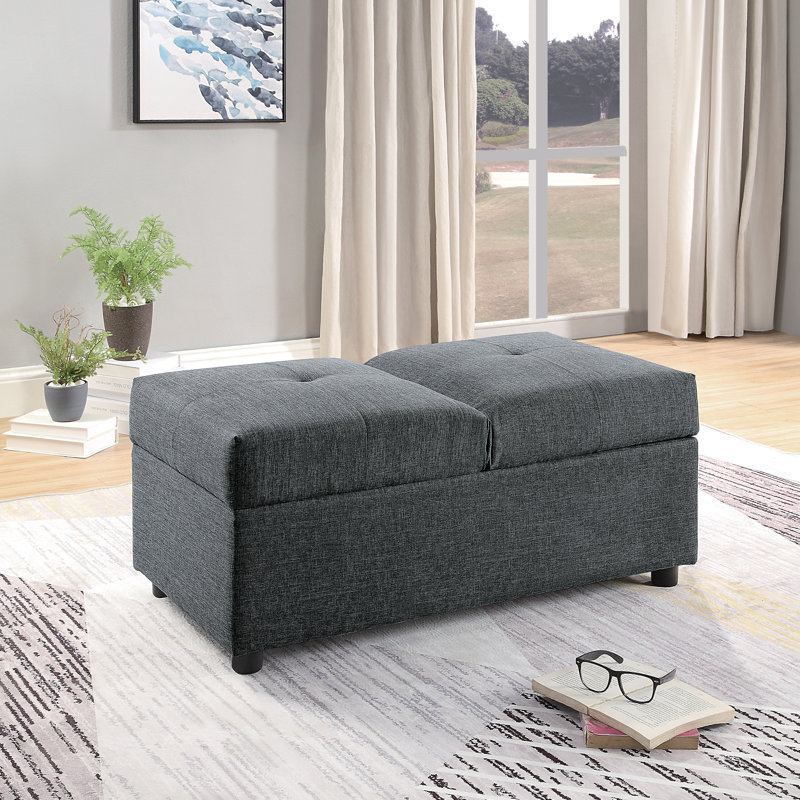 Chaise convertible grise avec rangement et coussins en mousse à finition bois pour le salon
