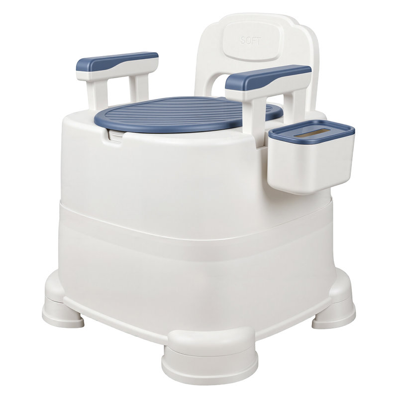 Commode de chevet, toilette portative pour adultes, chaise de toilette avec accoudoirs bleu