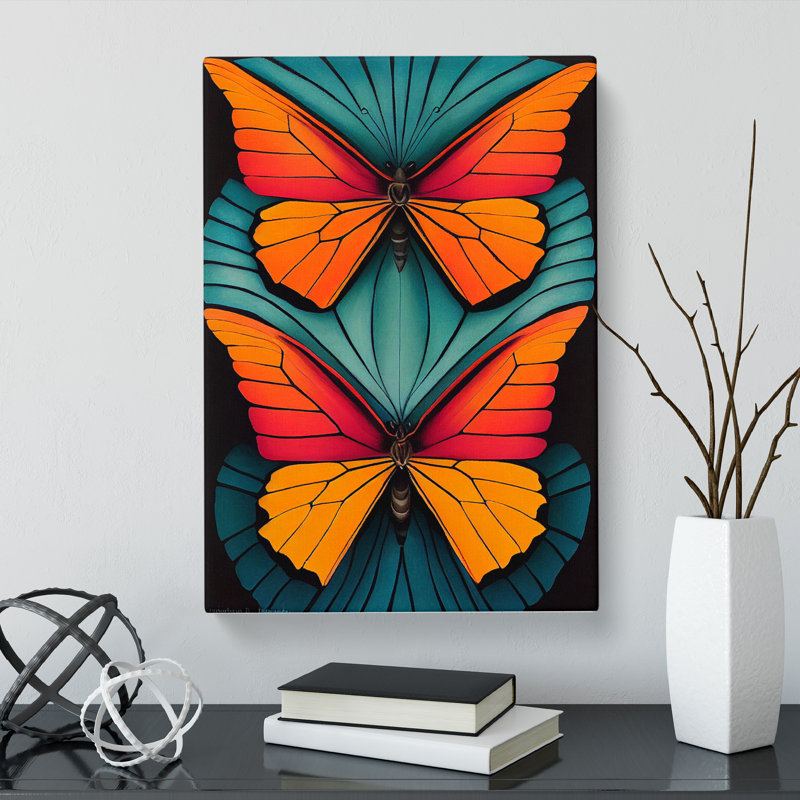 CAN-V0523-323X Butterfly Gouache Paint 1 Piece Wrapped Canvas Wall Art, 50cm H x 35cm W
