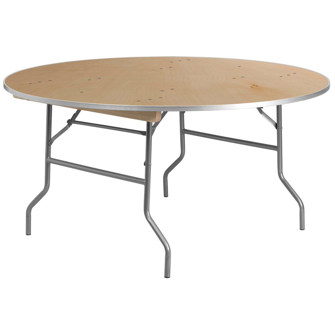 Marcott Round Heavy Duty Birchwood Folding Banquet Table with Metal Edges Flash Furniture 