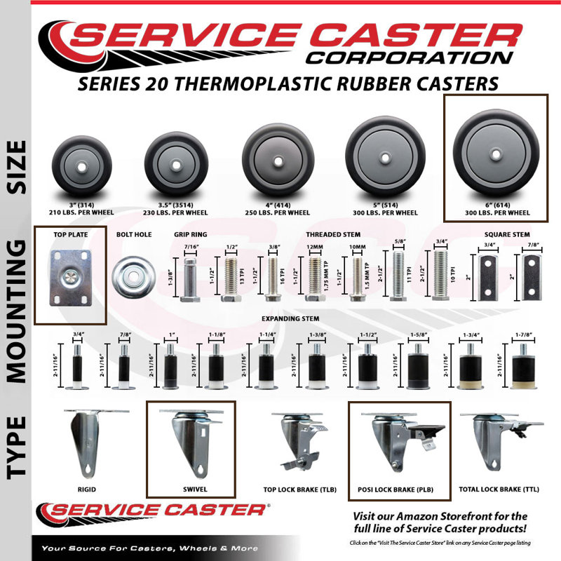 4-Piece Thermoplastic Rubber Caster Set