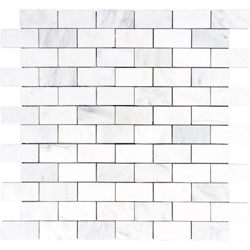 Carreau de mosaïque à joint brique en marbre 2 po x 4 po, Blanc oriental poli
