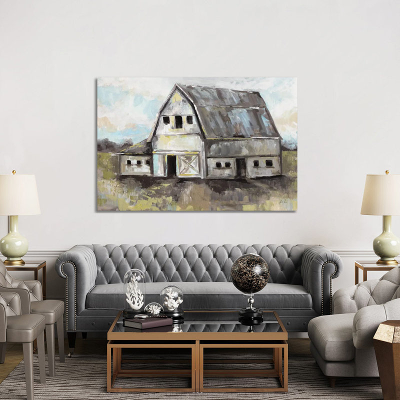 Tranquil Barn par Jeanette Vertentes - peinture sur toile tendue, H 40 po x l 60 po x 1,5 po