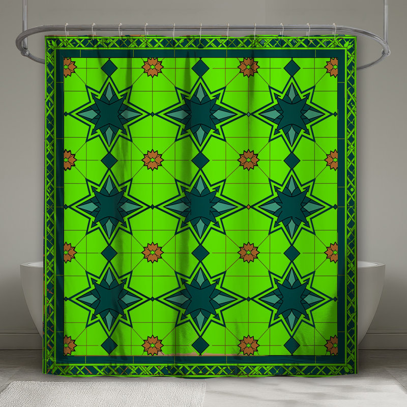 Rideaux de douche à motif de tuiles vertes, L 70 po x H 93 po