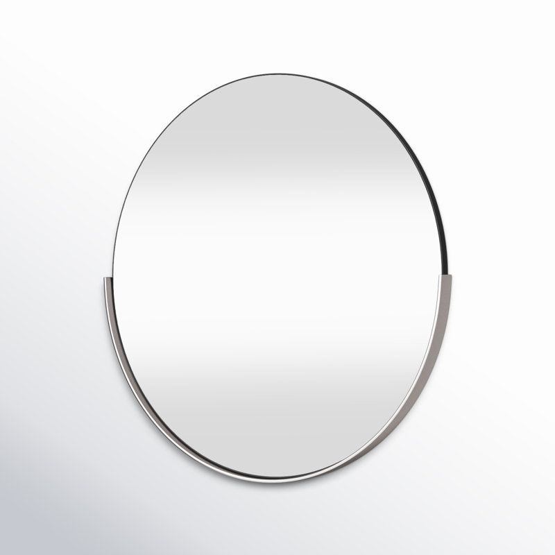 Ames Round Stainless Steel Beveled Mirror, Silver