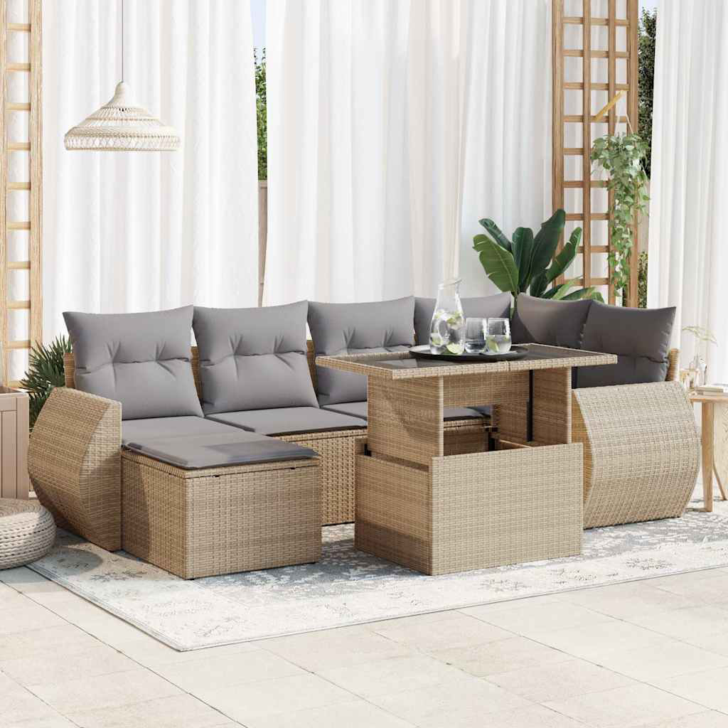 Vidaxl 7-Tlg. Garten-Sofagarnitur Mit Kissen Beige Poly Rattan