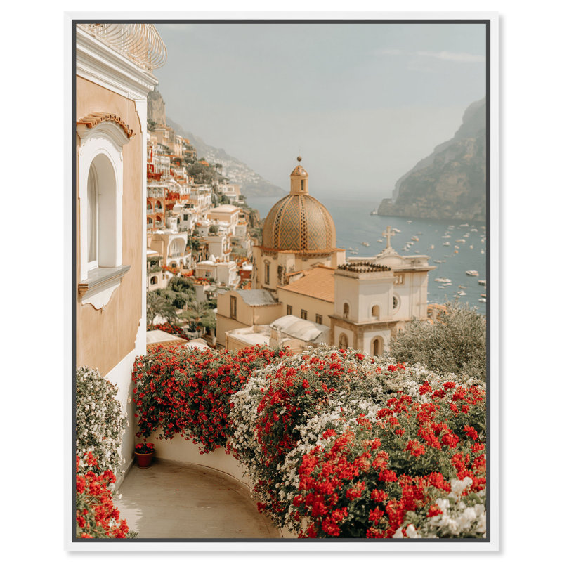 Clifftop Crimson I Canvas Nautical & Beach Print by Oliver Gal, Black Frame, 16 x 20, 17"H x 21"W, Silver Floater Frame