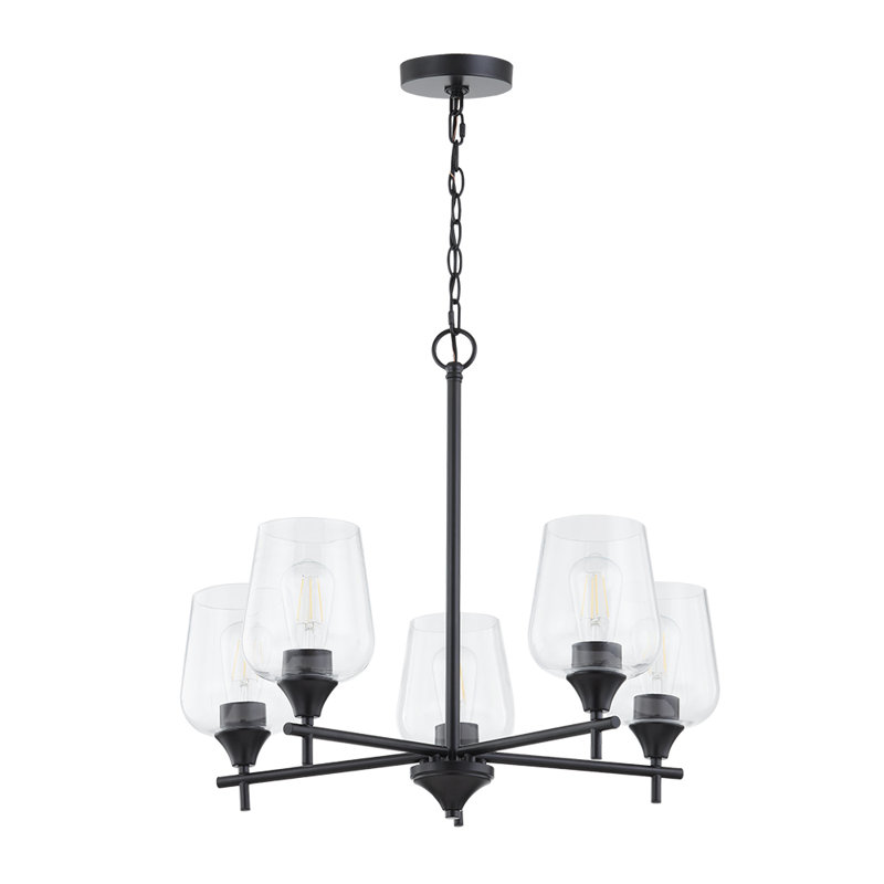 Matte Black 5-Light Chandelier with Clear Glass Shades