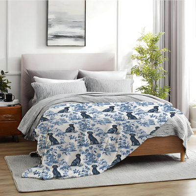 Décor de couverture chinoiserie Labrador Retriever, cadeaux pour femmes Labrador Retriever, jeté en tissu français et bleu grand millénaire pour décoration de chambre à coucher, 50 x 60 pouces