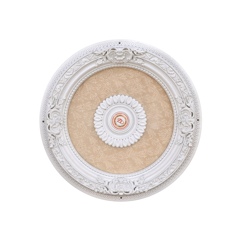 Petite White and Beige Polystyrene Chandelier Ceiling Medallion, 24 Inches