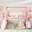 Lit double mezzanine rose avec glissade, structure, bruit et tablettes de rangement pour les escaliers en métal améliorant la chambre à coucher-130428426