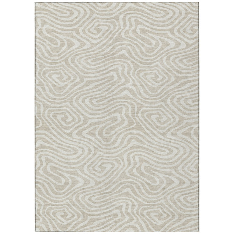 Evalora Beige Washable Indoor-Outdoor Rug - , 8' x 10'