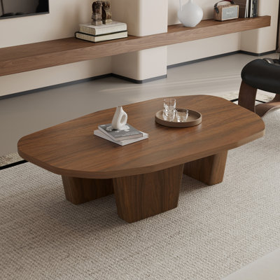 47.4" Modern Brown Coffee Table For Living Room With Three Legs, Solid Wood Veneer