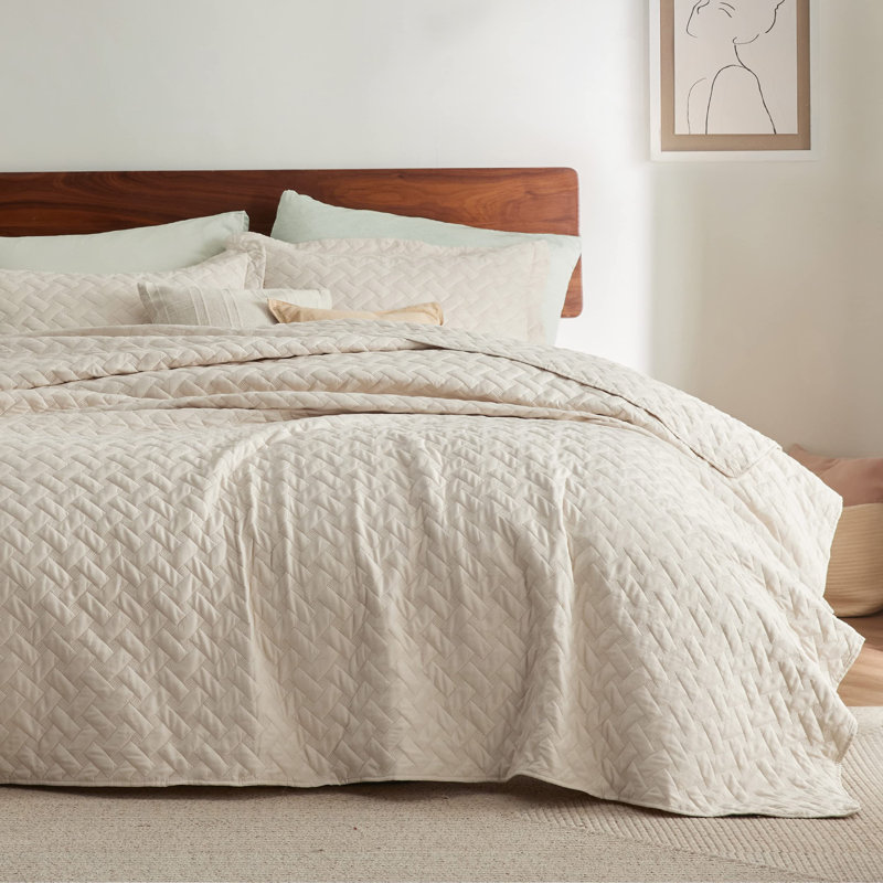 Quilts Lightweight Bedspreads with Basket Weave Pattern, Soft Quilt Bedding Set, Hazel Comforter Set Coverlet, Beige