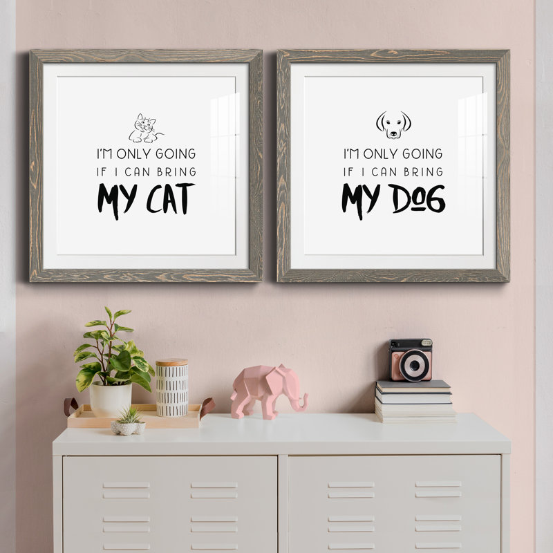 Bring My Cat - ensemble de 2 pièces d'art textuel, Encadré gris, H 35,5 po x l 71 po x P 1,5 po