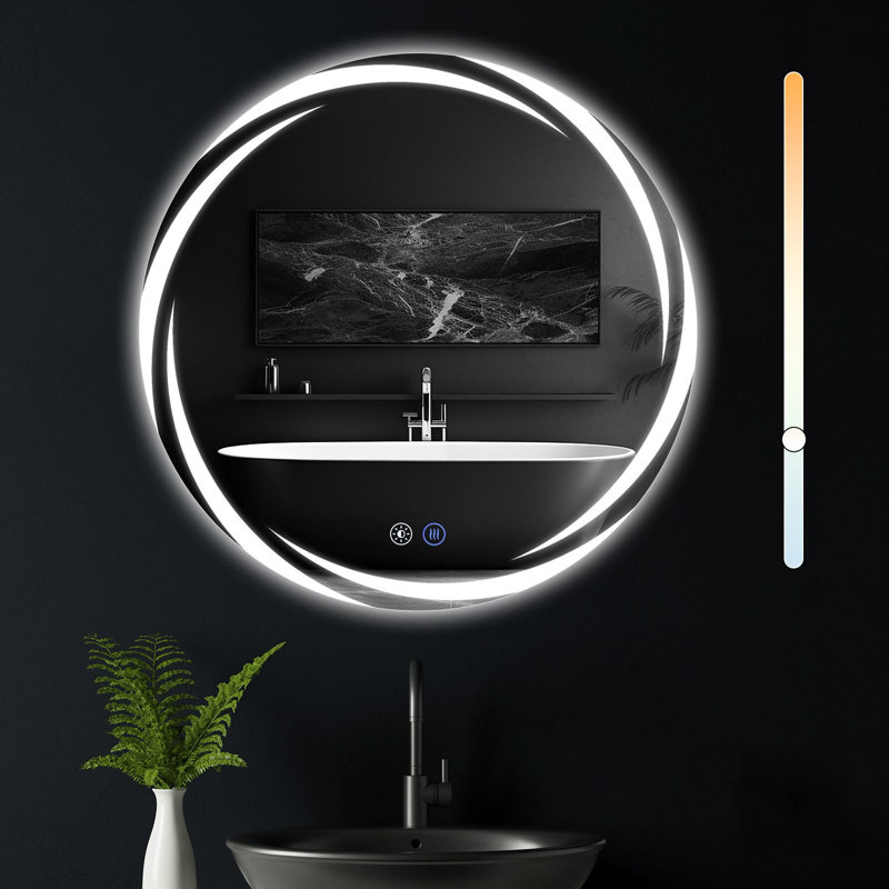 Wall mirror bathroom mirror round LED with lighting touch dimmable, 50 cm H x 50 cm W