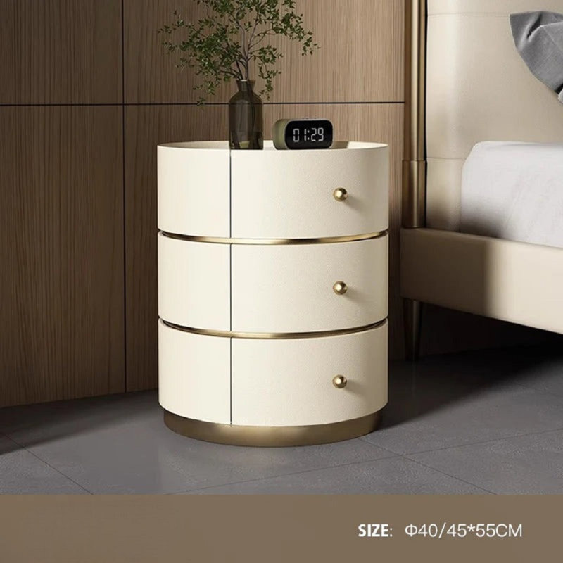 Ashwyn Round Design Nightstands Minimalist Luxury Multifunctional Organizers, White