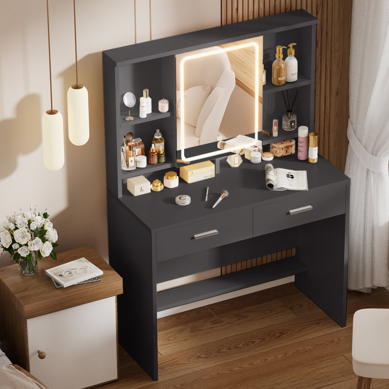 Dressing Table with Mirror, Black