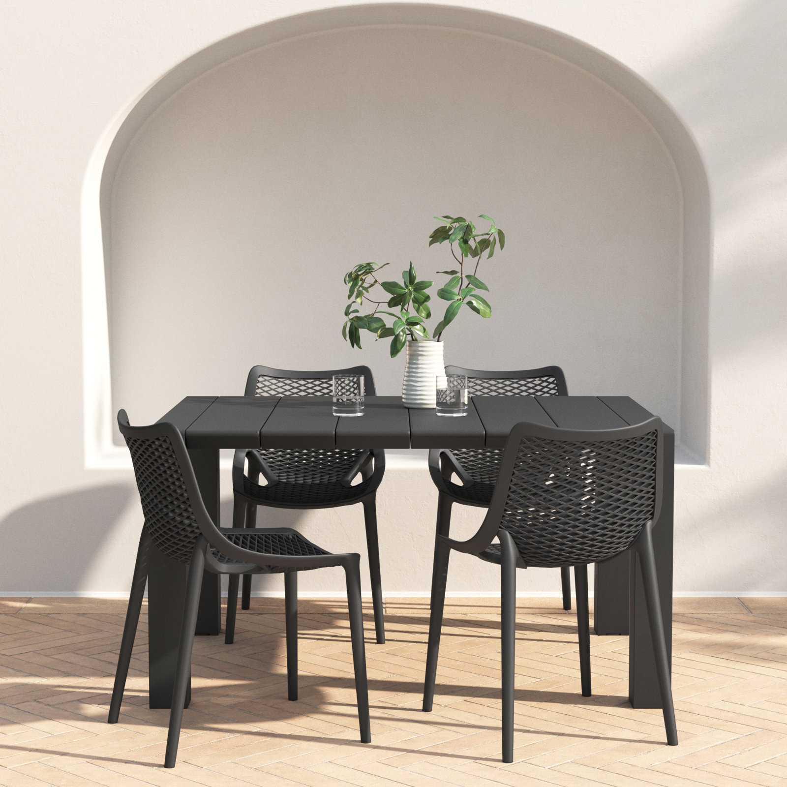 Asherton 39" Patio Dining Set, Black