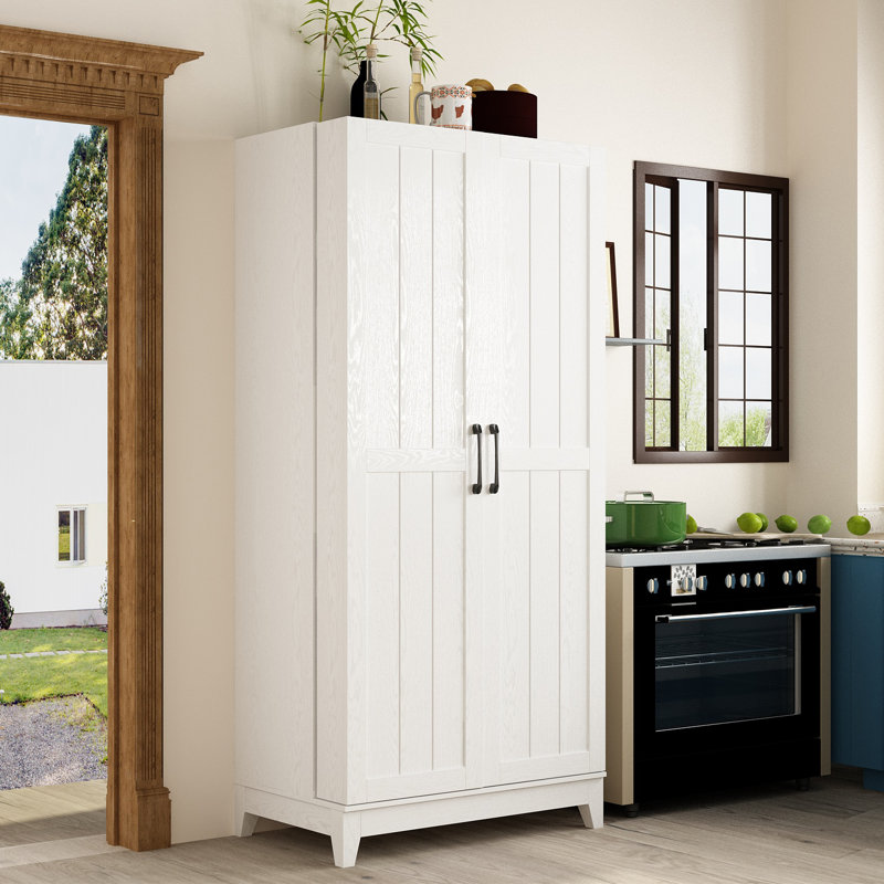 2-Door Kitchen Pantry Cabinet With Strong Storage, White