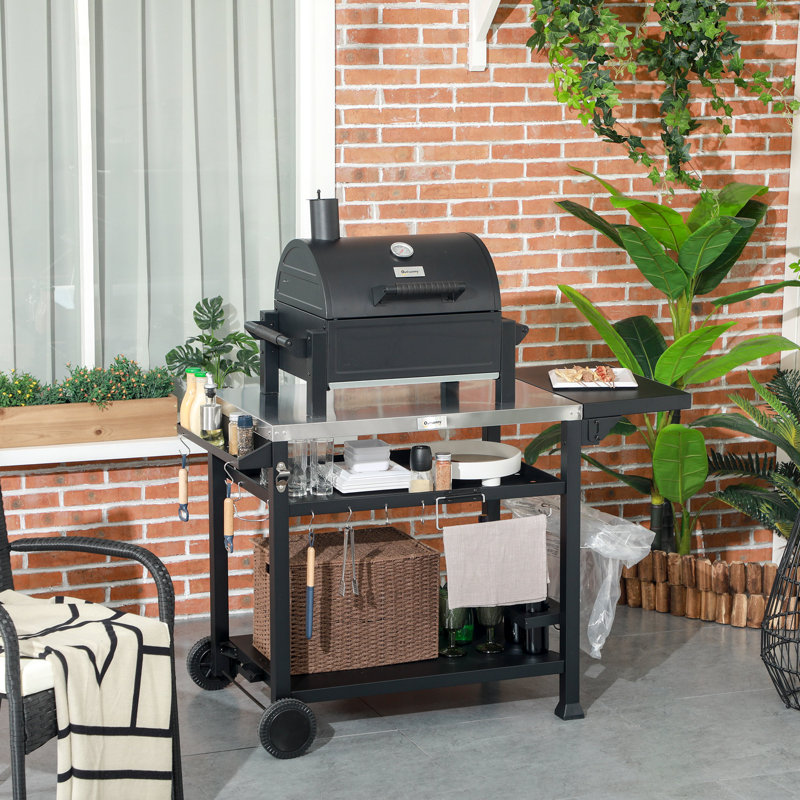 Stainless Steel Outdoor Grill Cart with Folding Side Table and Wheels