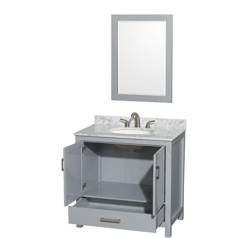 Sheffield 36'' Gray Solid Wood Single Bathroom Vanity with Marble Top