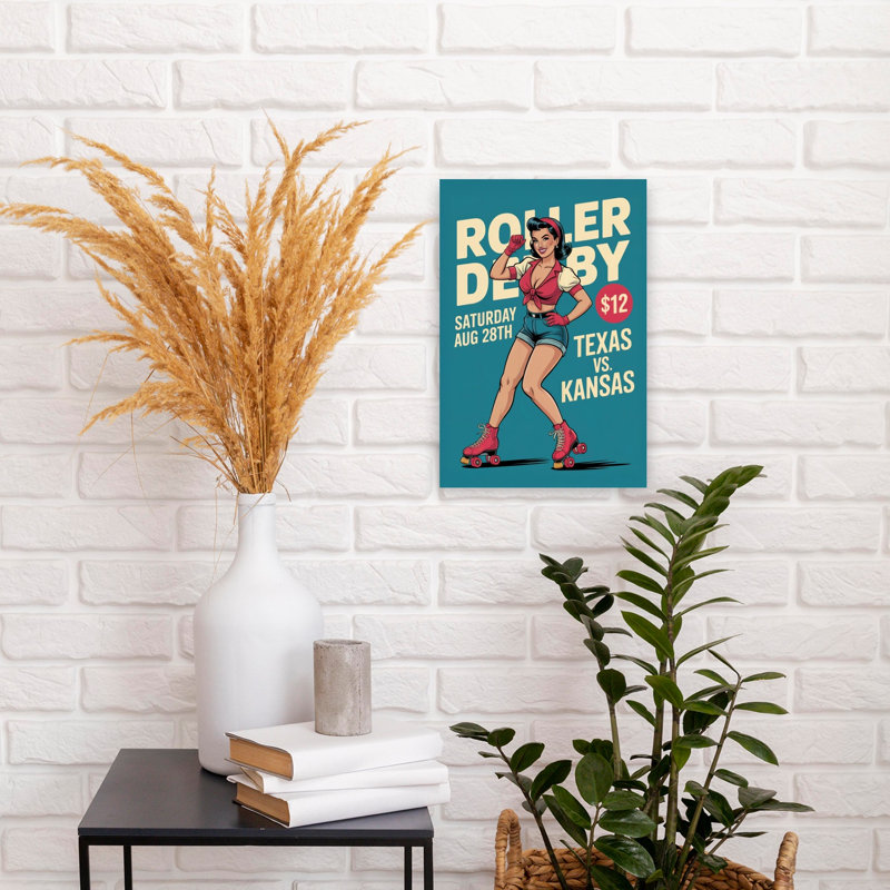 Pinup Roller Derby Girl, art rétro rétro classique et vibrant, H 18 po x l 12 po