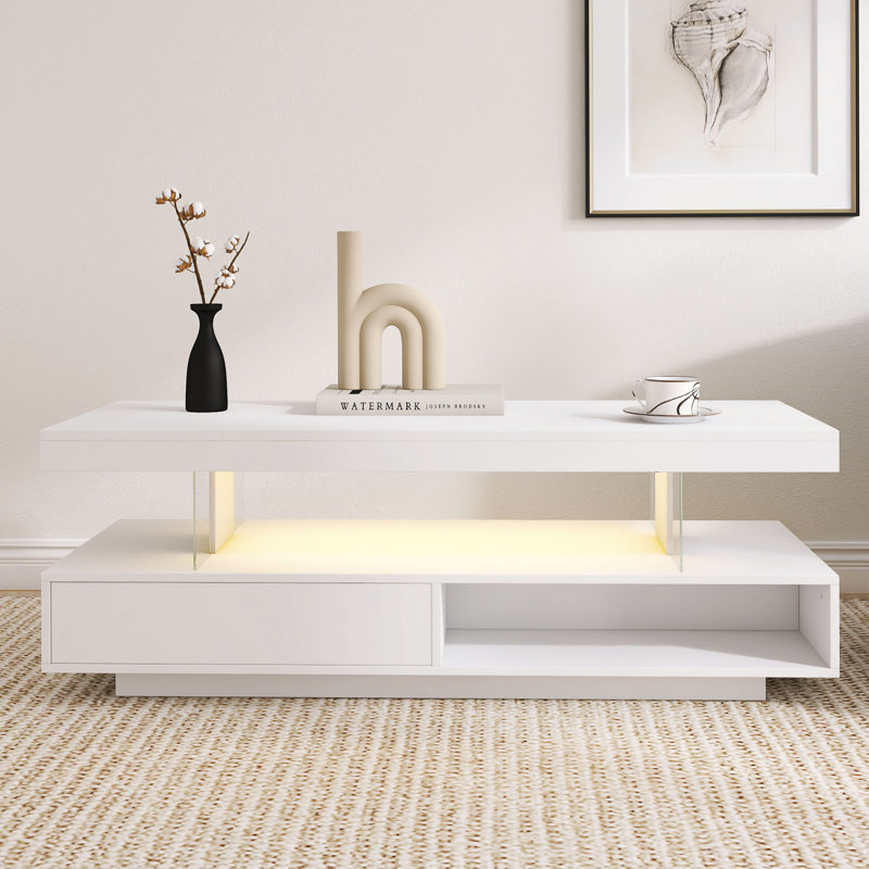 Table basse 55,31 pouces avec lumières DEL U-Can, Blanc