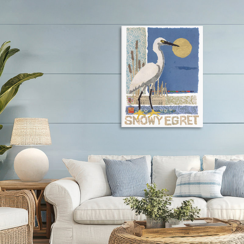 «Nautical Snowy Egret», toile par Nancy Overton, 40" H x 30" W