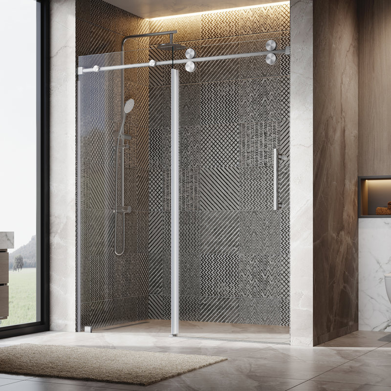 56"-60" W x 76" H Single Sliding Frameless Shower Door, Nickel