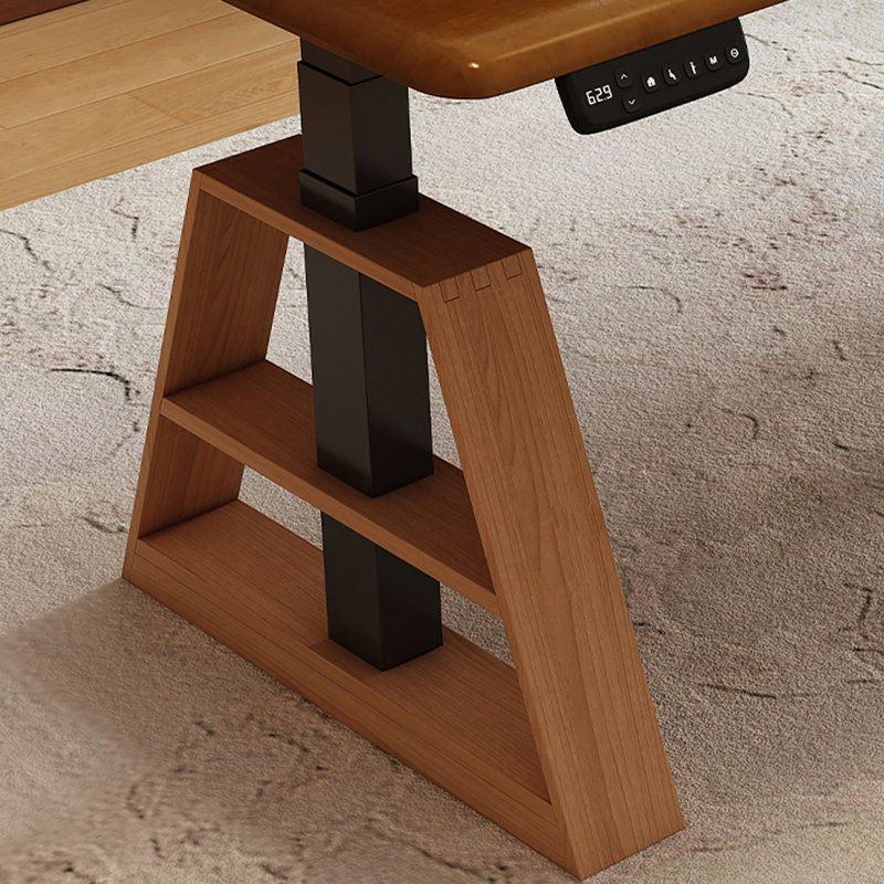 Nut-brown + Black Rectangular Hight adjustable Solid Wood + Steel with 1 drawers desk, 49.21" H x 62.99" W x 27.56" D