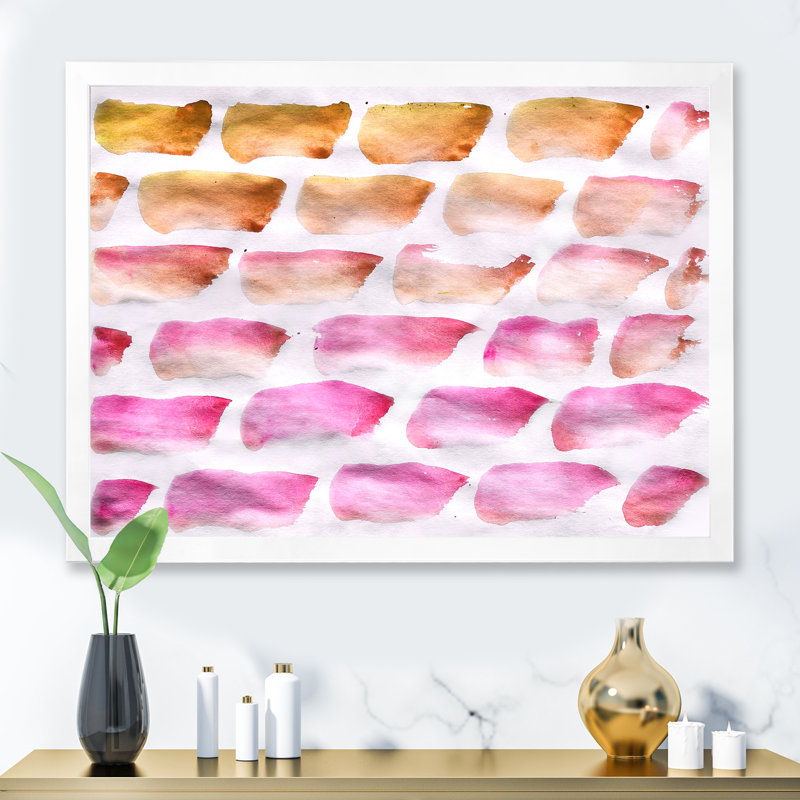 «Pink and Dark Yellow Abstracts Brushes», peinture sur toile à cadre flottant, Toile blanche encadrée