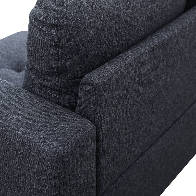 Black Grey Sackcloth Fabric L style Right Hand Facing Living Room Sofa Set, with ottoman, Right Hand Facing