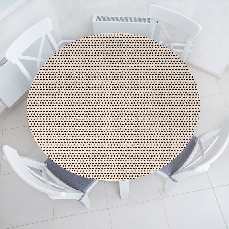 Ebern Designs Abstract Fitted Round Tablecloth Champagne Charcoal Grey, 67.72" Round