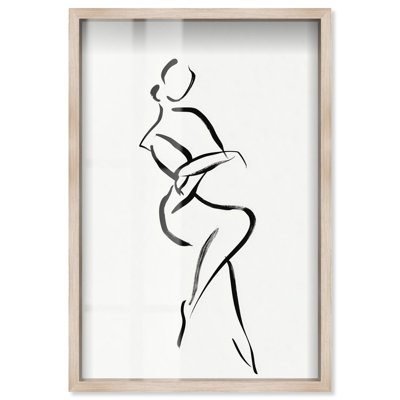 «Black Ink Pose I Shadowbox Print», art mural minimaliste par Art Remedy, cadre blond, 37 x 55