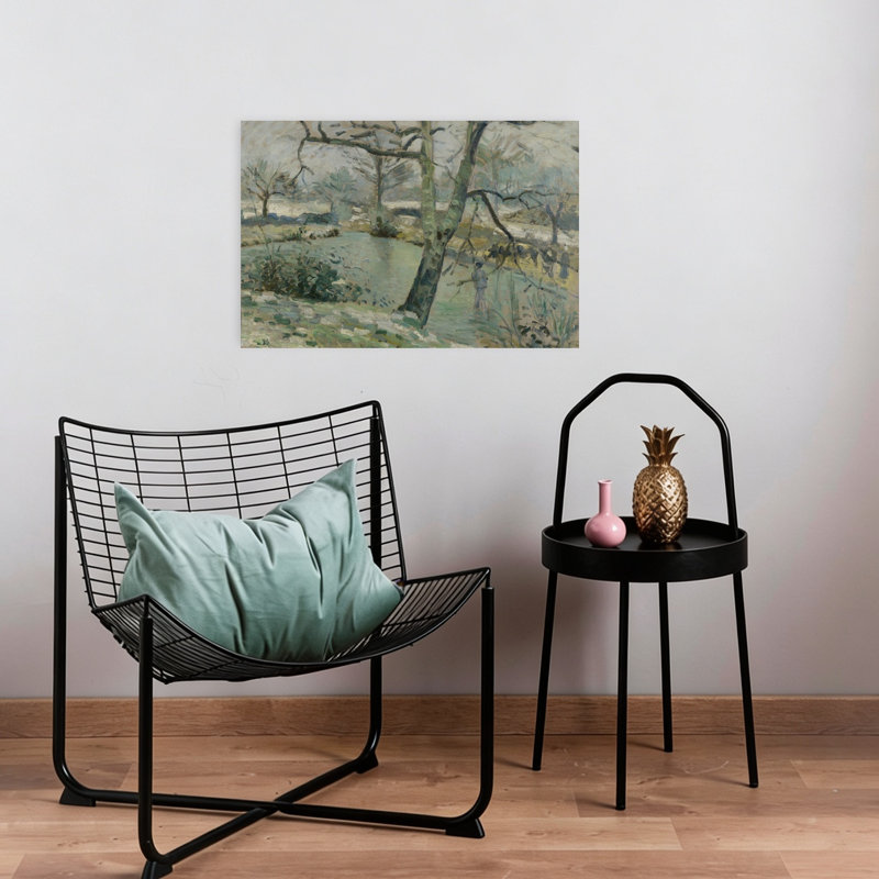 The Pond At Montfoucault, Effect Of Winter, 1874 Impressionist Rustic Abstract Landscape Tree Wall Art Print by Camille Pissarro - 1 Piece Wrapped Canvas Wall Art
