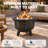 25" Stainless Steel Wood-Burning Smokeless Fire Pit with Wide Side Table, Ash Pan, Waterproof Cover & Fire Poker – Black Outdoor Firepit for Patio, Backyard & Camping