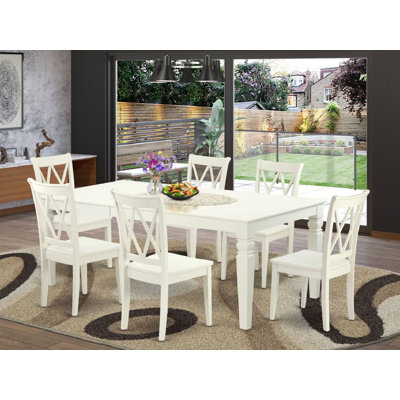 7 Piece Dining Room Table Set Consist of a Rectangle Kitchen Table with Butterfly Leaf and 6 Dining Chairs, Linen White
