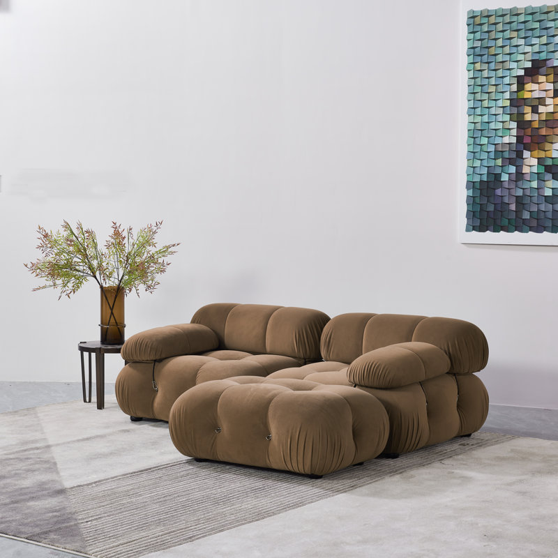 Milliron 3 - Piece Upholstered Sectional, Camel Velvet