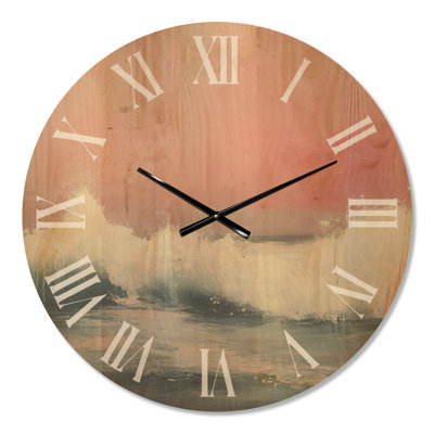 Blush Sky Over Waves II - Beach Wall Clock, Printed on Wood