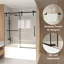 Porte de baignoire coulissante sans cadre, H 56-60 "x 66", verre trempé transparent 5/16 ", acier inoxydable, finition noir mat-122279809