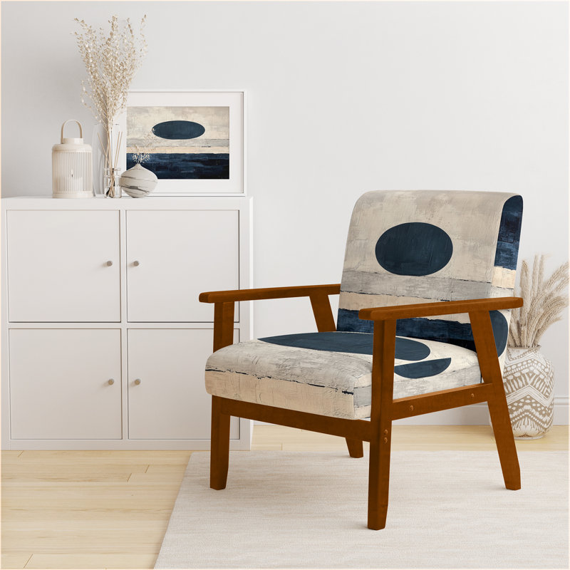 Chaise rembourrée abstraite Midcentury, Brown Square Arms