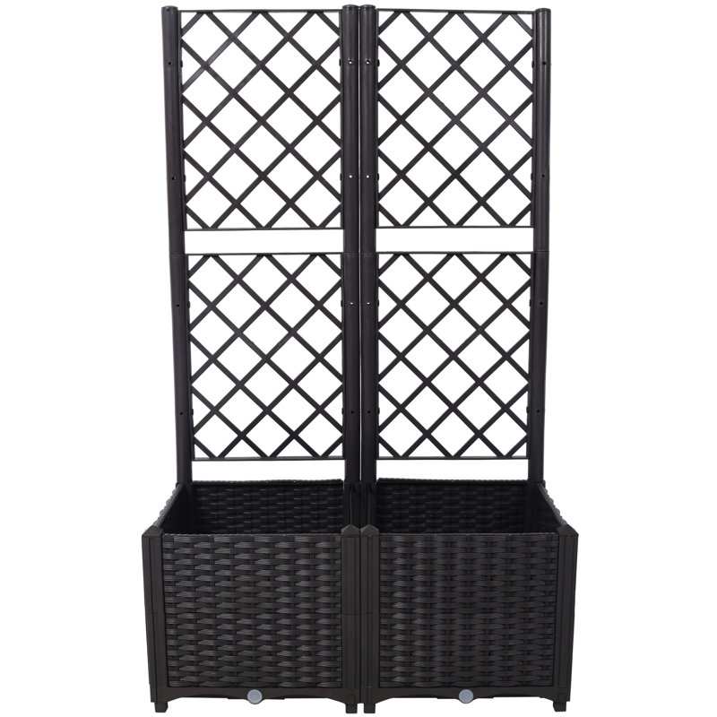 Brown Trellis Raised Bed With Drainage - 2 Removable Pots For Outdoor Enhances Garden Decoration Planting Support Plug Patio Versatile Rectangular Planter Climbing Plant