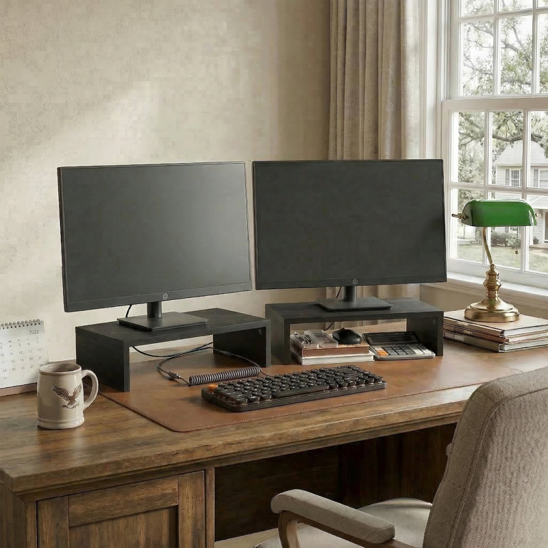 Furinno CLASSIC Support pour écran, ensemble de 2 élévateurs de 15,7 po de largeur, support pour ordinateur portable, séparable et empilable pour bureau, organisateurs et accessoires de bureau, pour fournisseur de bureau, espresso