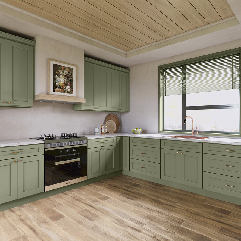 Armoire de cuisine en bois massif prête à assembler, 30", Vert sauge