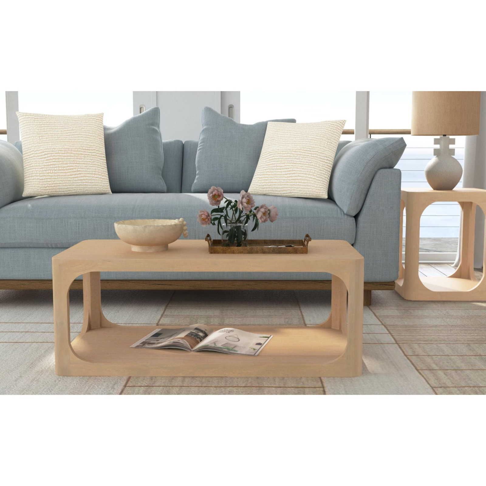 Sybil Solid Wood Coffee Table, 16" H x 42" W x 22" D, Tan