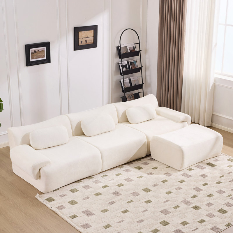 Combinaison modulaire, forme de joint en bambou, fauteuil, très grande compression et assise profonde en chenille 3 + 1 places (avec 3 coussins)